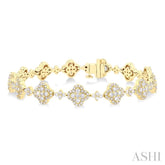 3 ctw Clover Leaf Round Cut Diamond Tennis Bracelet in 14K Yellow Gold